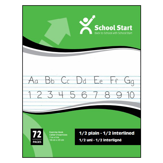School Start Exercise Book (7 1/8" x 9 1/8") - 72 pages (1/2 Plain - 1/2 Interlined)
